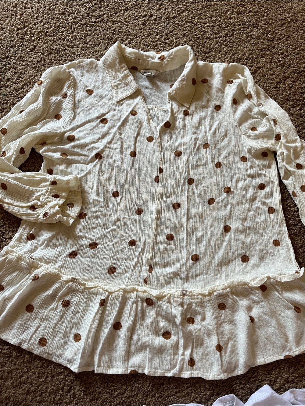 Cato Cream Blouse with Brown Polka Dots